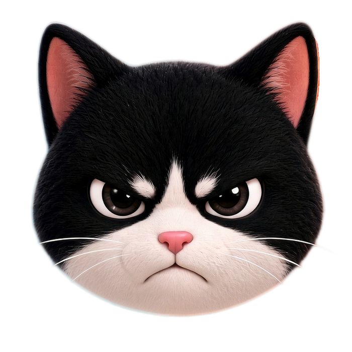 A grumpy cartoon cat face, unimpressed